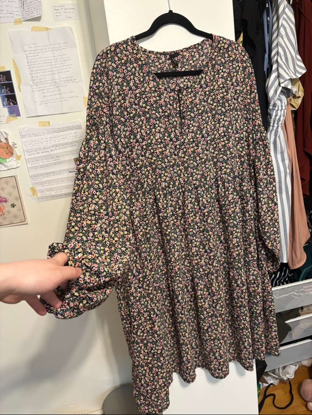 Vero Moda Black Floral Long Sleeve Midi Dress
